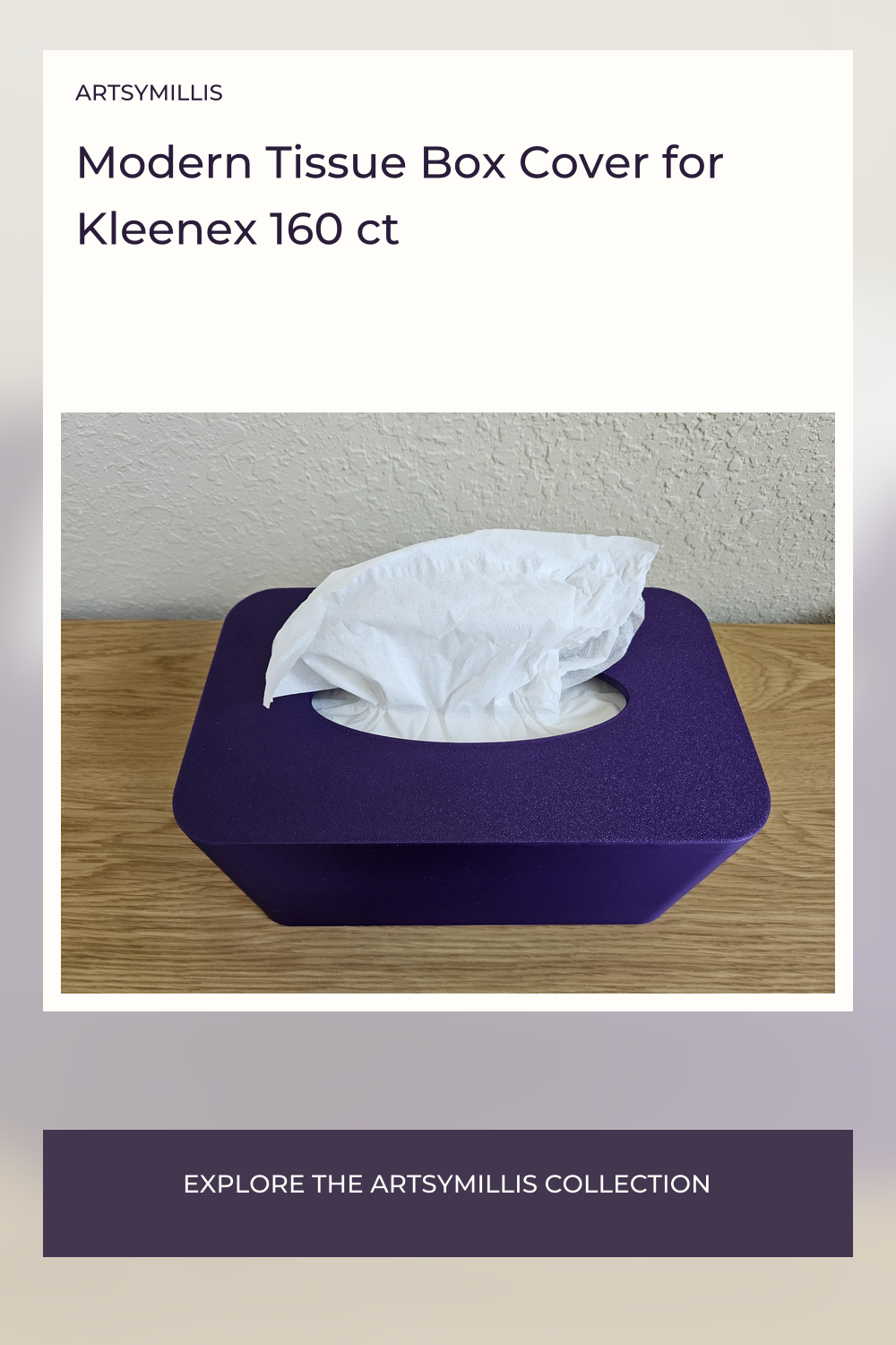 A modern tissue box cover in a vibrant purple color, featuring a cut-out for easy access to tissues.